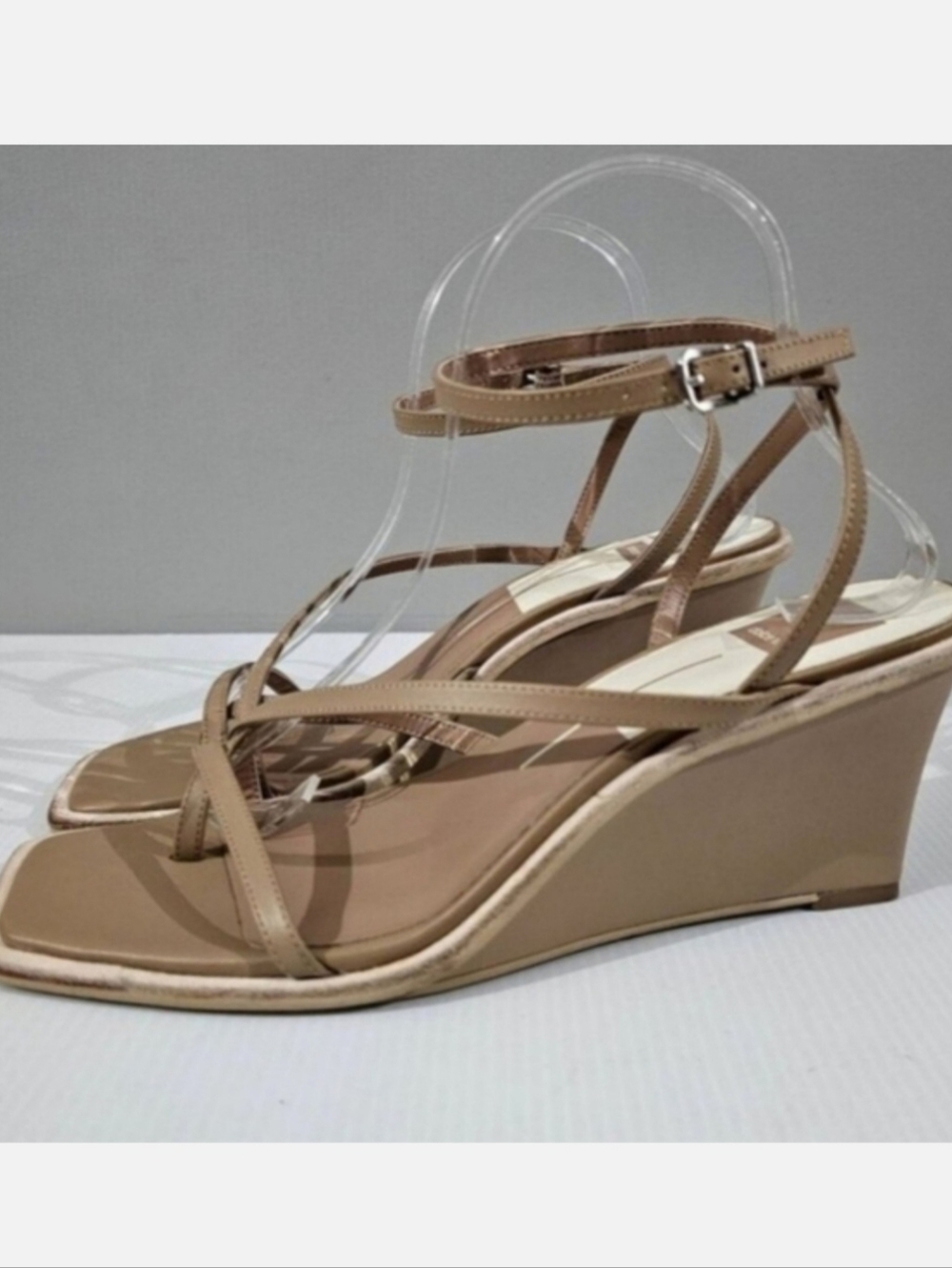 Dolce Vita Gemini Wedge Sandal Size 10 Cafe Brown Vegan Leather Strappy Heel NEW